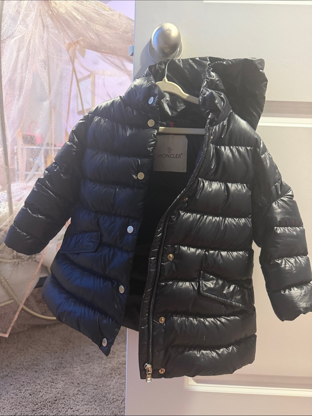 Moncler Kids Shiny Black Hooded Puffer Jacket